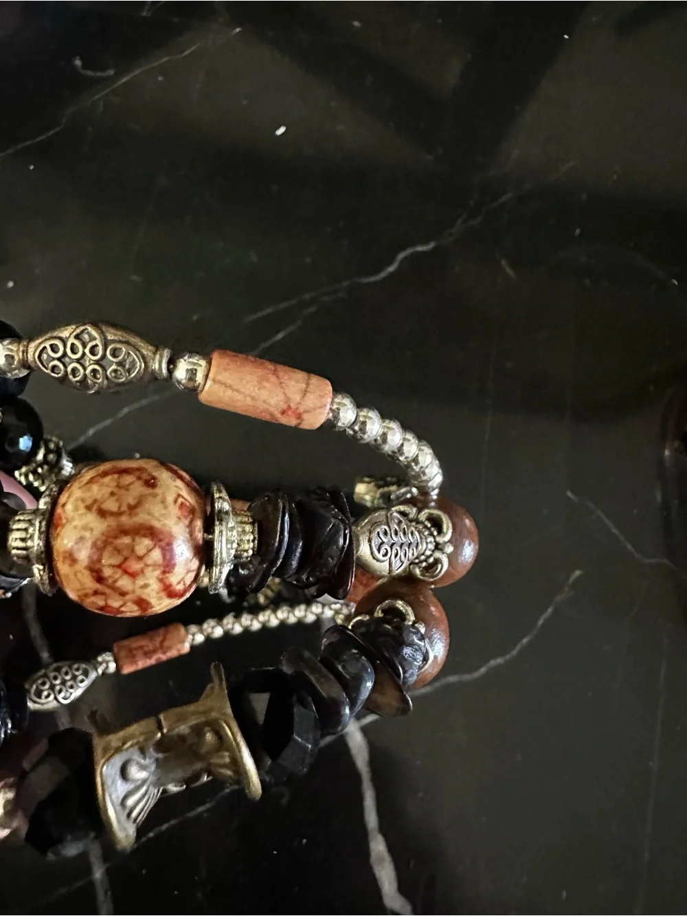 Artisan Multi-Strand Brown & Black Beaded Wrap Bracelet